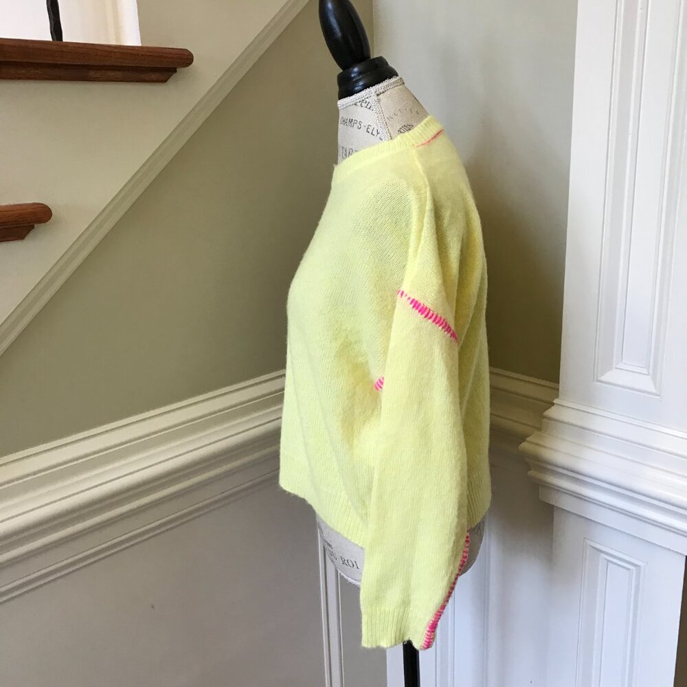Sundry Crew Neck Pullover Sweater Womens 0 XS Yellow Pink Stitch Long Sleeve - Picture 7 of 10
